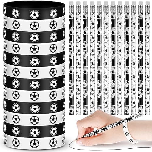 Sabary 48 Pcs Sports Pencils Silicone Bracelets Set Soccer Football Basketball Baseball Wooden Pencil Rubber Wristbands for Birthday Gifts Sports Party Favors (Baseball)