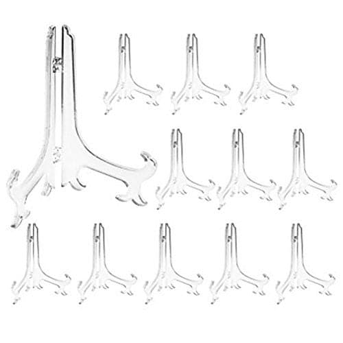 Artliving 5 Inch Clear Plastic Easels or StandPlate Holders to Display Pictures or Other Items at Weddings Home Decoration Birthdays Tables 12 Pack