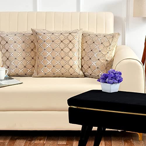 DECOMIZER Jacquard Geomteric Cushion Covers 16 inch x 16 inch Set of 3 Ethnic Motifs Cushion Covers,Design- Criss-Cross,Color- Beige