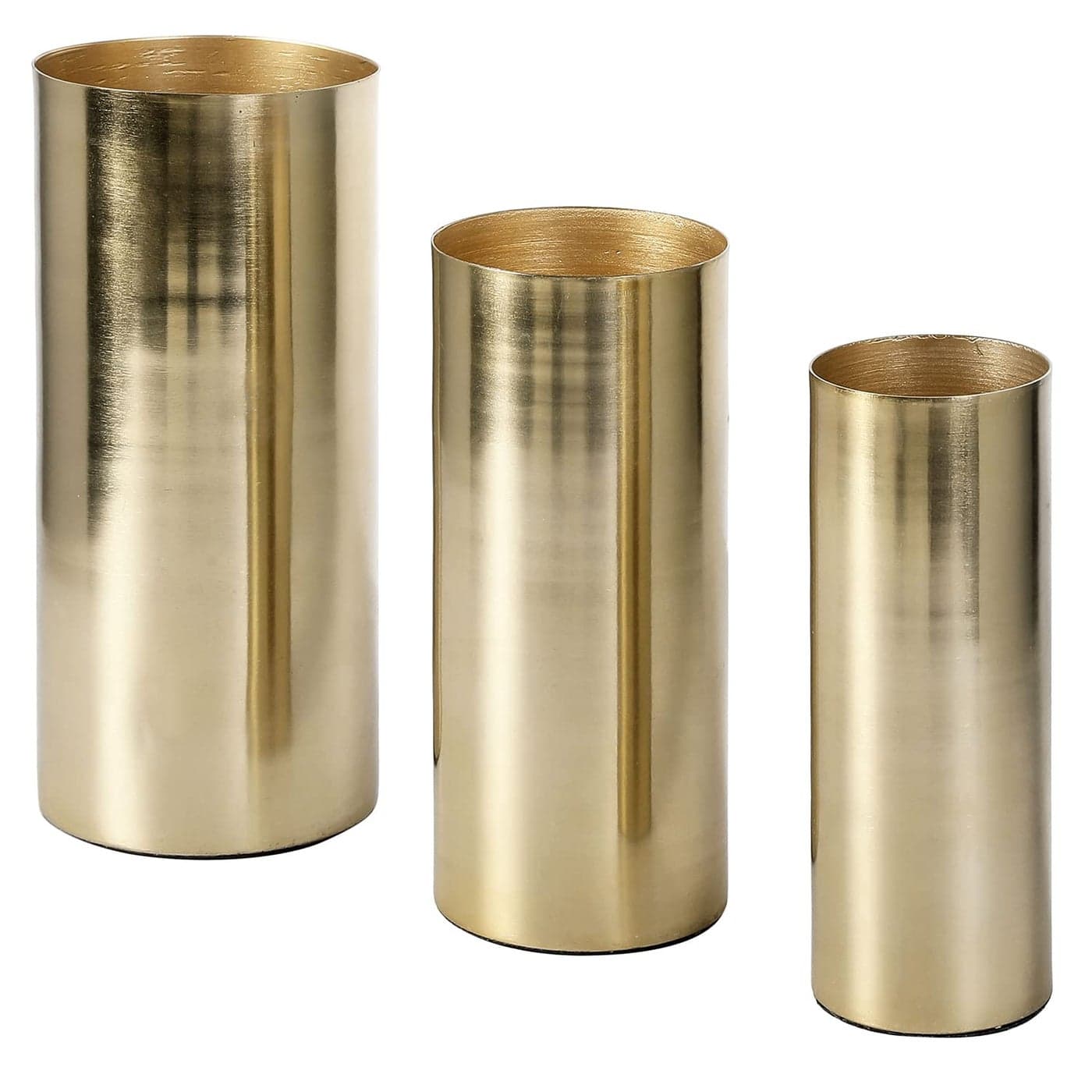 MyGift Tall Modern Brass Tone Metal Cylinder Centerpiece Flower Vases Set of 3 Large Medium Small Sizes Handcrafted in India