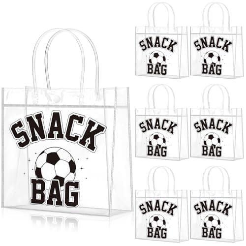 Wesnoy 20 Pcs Black Soccer Snack Bags with Handles Reusable Soccer Goodie Bags for Team Candy Birthday Party Supplies 8 x 8 x 315