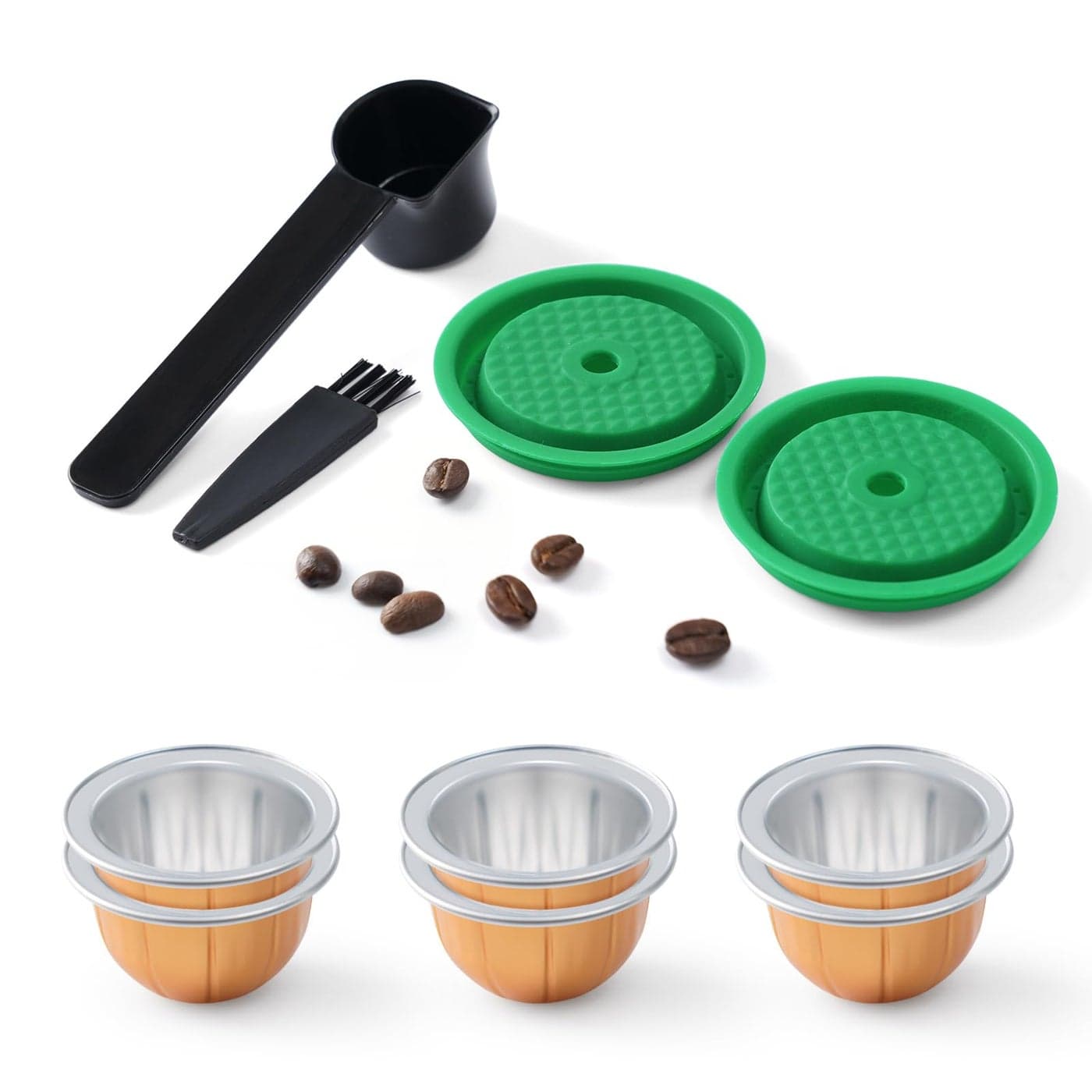 HAILASRE Pack of 2 Reusable Coffee Capsule Lids with 6 Capsule Shell 80150230ml Food Grade Silicone Refillable Coffee Pods Cap for Original Vertuoline and Vertuo Capsules Green