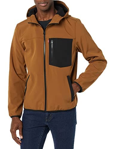 Levi's Men's Water-resistant Soft Shell Active Hooded Jacket, Brown/Black, Medium