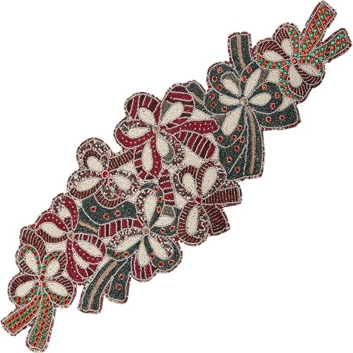 Decorative Beaded Runner 36 Inch, 13x36 Inch Handcrafted Glass Beads & Polyester | Premium Holiday, Christmas & Wedding Decor | Elegant Dining Table Accent (Maroon Dark Green) - ALPHA Living HOME
