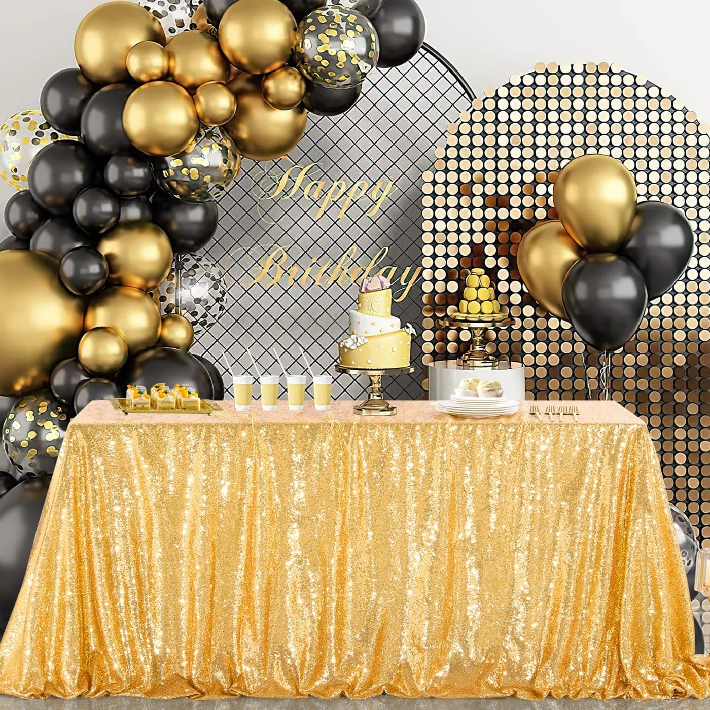 BCOOL Gold Rectangle Sequin Tablecloth 90x156Inch Sparkly Wedding Tablecloth Long Glitter Table Overlays for Event Party Banquet
