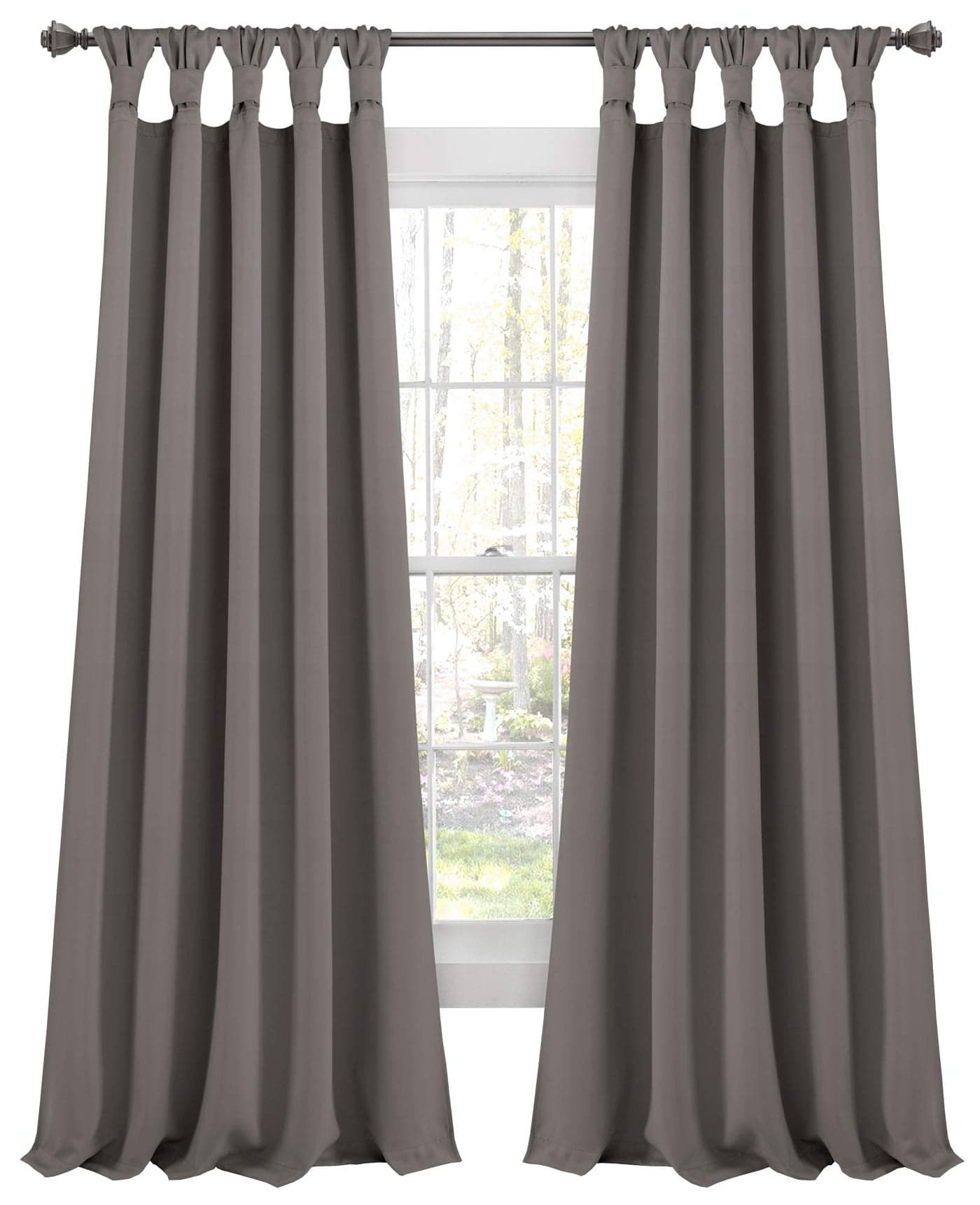 Lush Decor Insulated Knotted Tab Top Blackout Window Curtain Panels Pair 52 W x 84 L Dark Gray Blackout Curtains Traditional French Country Curtains For Living Room Bedroom Dining Room