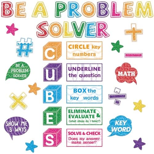 41Pcs Math Bulletin Board Set Cubes Math Keywords Paper Cutouts Problem Solving Bulletin Board Cutout Math Poster for Summer Classroom Back to School Wall Home Elementary Preschool Teacher Supplies