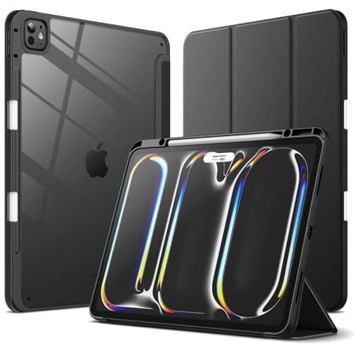 JETech Case for iPad Pro 13Inch M5M4 20252024 with Pencil Holder Clear Transparent Back Shell Slim Stand Shockproof Tablet Cover Auto WakeSleep Black