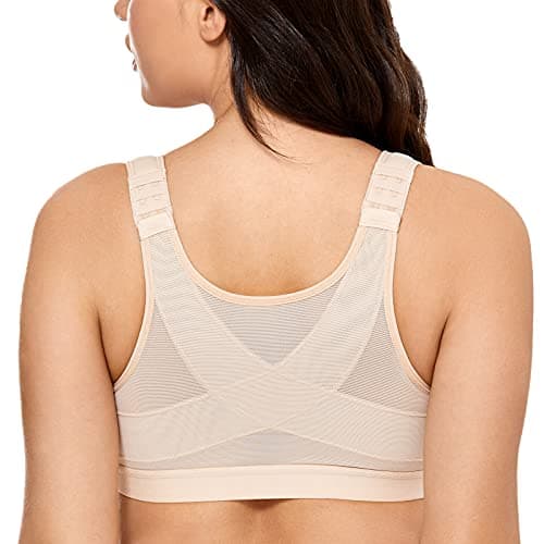 DELIMIRA Women's Full Coverage Front Closure Wire Free Back Support Posture Bra Taupe Tan 40DD