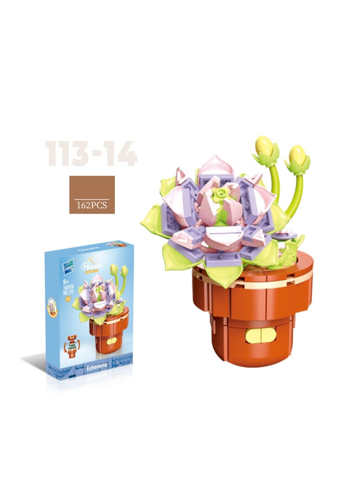 DIY Mini Flower Pot Plant Building Block Toys, Colorful and Cute Small Bonsai Plant Basket, Creative Plant Series Home Office Decoration Desktop Accessories Birthday Gift (Luna Lotus 162pcs)