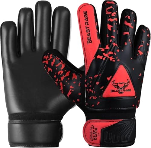 BEAST RAGE Goalkeeper Gloves for Kids Support Grip Youth Football Glove Kid Junior Soccer Glove for Kid 6-15 Men Adult Boys Football Gloves (Red, Size 3 for (5 to 6 Year Kid))