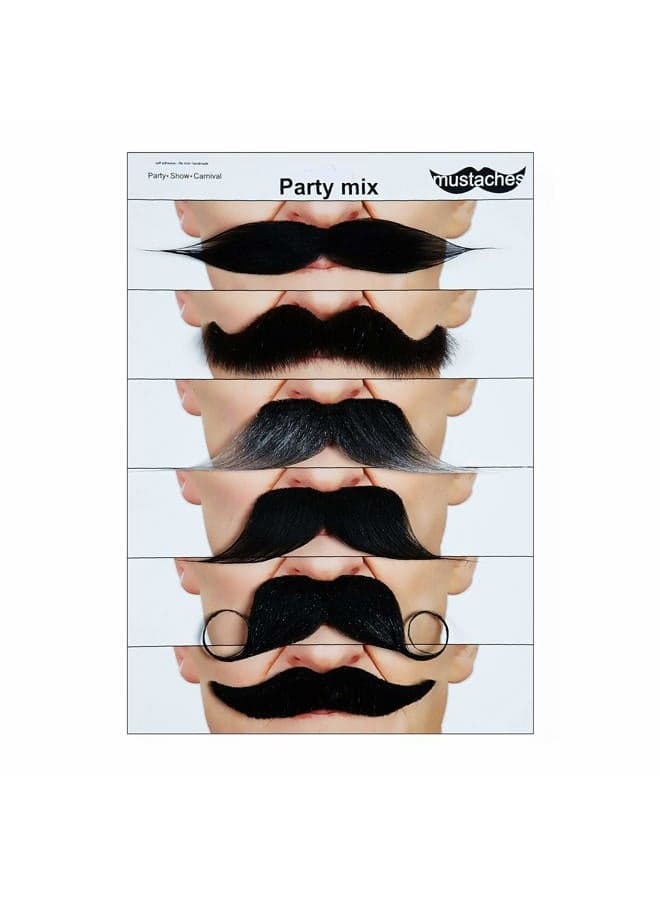 Fake Mustache, Self Adhesive, Novelty, False Facial Hair Value Pack (6pcs.)