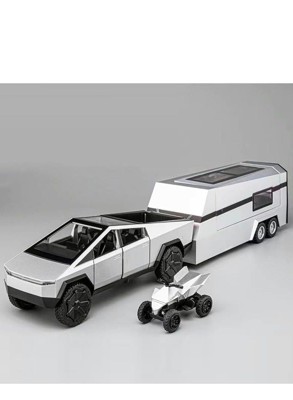 Boy Toy Tesla Pickup Truck 1:32 Cyber Truck Die-cast Metal Model Car, with Sound and Light, Pull Back, Suitable for Children and Adults and Above as Birthday Gifts (Silver)