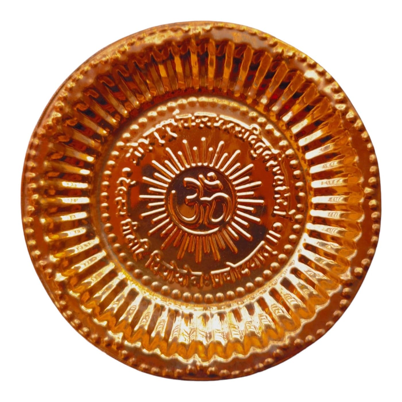 BHAVICREATION Cooper Plate Copper Puja Thali Om Symbol Thali for Temple Pooja 8 inch