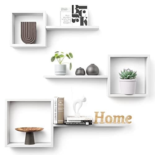 Wooden Square Floating Shelves Wall Mount, Floating Cube Shelves Set of 6, Geometric Cube Wall Shelves for Wall Decor, Floating box shelves for Bedroom, Living Room, Bathroom, Kitchen, Office, White.