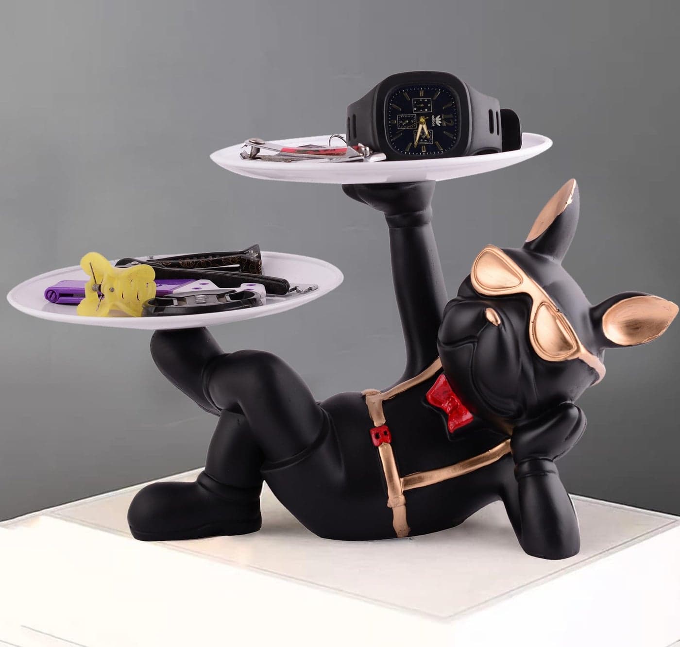 zart Dog Showpiece For Home Decor Fantasy Showpiece 2Tray(Resin, Black)