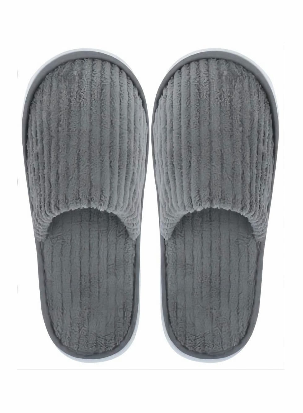 Five Pairs of Closed Toe Disposable Spa Slippers Coral Fleece Washable Comfortable Home Use for Women Men Guests Hotels Housewarming Party Indoors Bathroom and Travel Gray