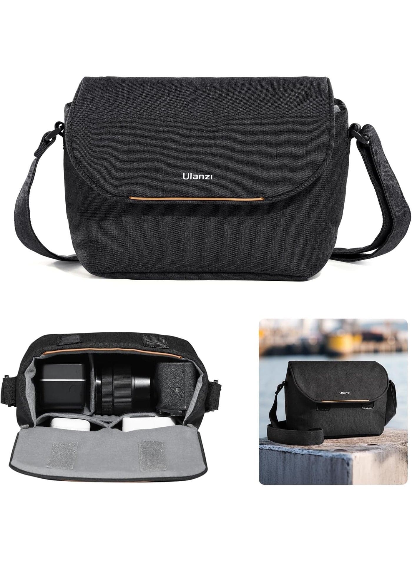 ULANZI F02 Camera Bag, SLR/DSLR Camera Case Professional, Crossbody Photography Small Bag Fashion, Shoulder Bag for Women and Men Compatible for Sony Canon Nikon Mirrorless Camera Lightweight Black