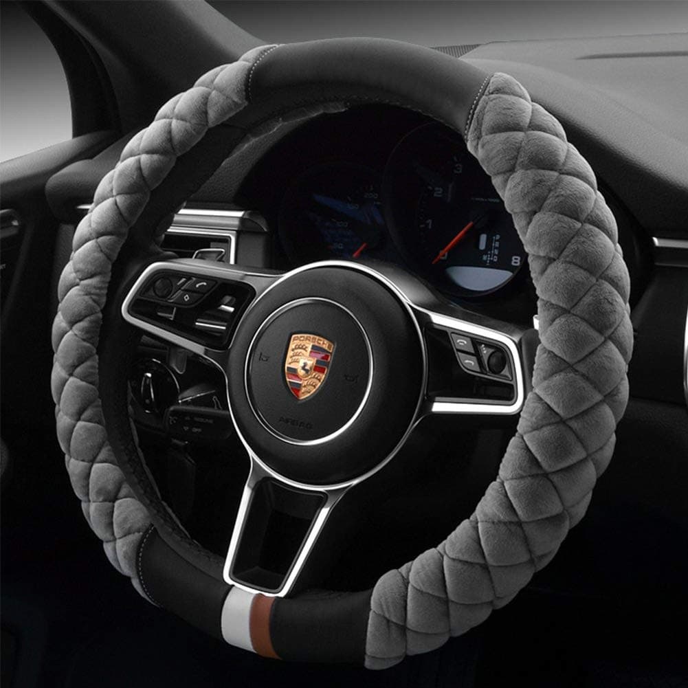 Cxtiy Universal Steering Wheel Cover for Car Fluffy Warm Plush Steering Wheel Cover for Winter AGray