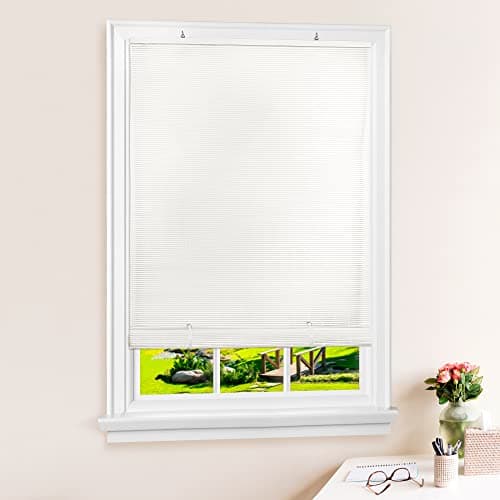 Cordless Solstice Vinyl RollUp Blind 30 Inch Width 72 Inch Length Quarter Inch Vinyl Slats White Soft Light Filtering Horizontal Windows Blinds for Indoor Ourdoor by Achim Home Decor