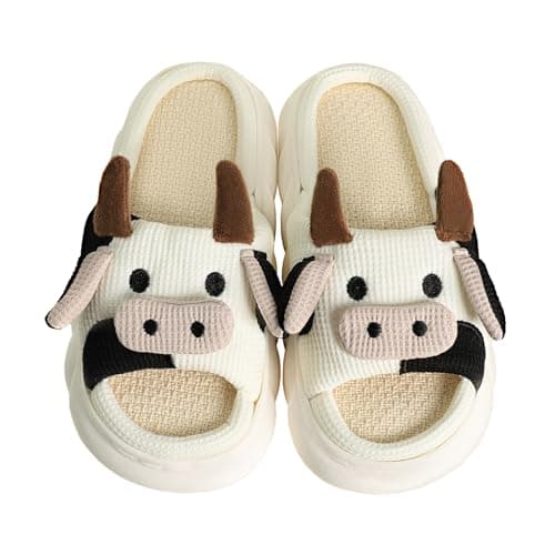 Gaolinci Cartoon Cow Slippers, Indoor Outdoor Slippers for Women (US 11-12)