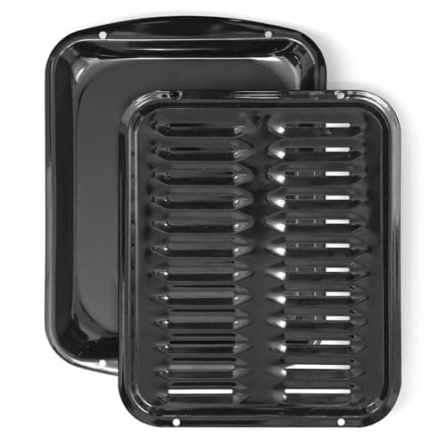 Broiler Pan for Oven Nonstick Porcelain Coated - 16.75” x 12.75” Frigidaire 5304494997 Replacement Broiling Pan for Oven With Rack For up to 550° F - Broiler Pans Circulate Heat and Drains Fat