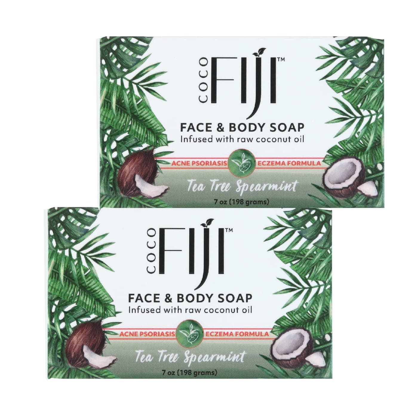 Coco Fiji Soap Bar for Face and Body Infused With Organic Coconut Oil Tea Tree Spearmint Essential Oil Natural Soap for Moisturizing Pore Purifying Skin 7 ozPack of 2