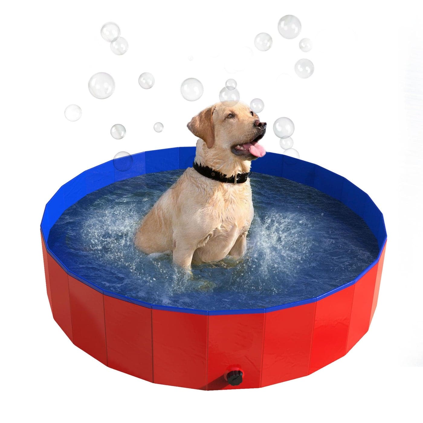 Foldable Dog Pool 47x12in Pet Pool Durable PVC Outdoor Pool with Drain for Grooming Bathing or Play Dog Pools for Large Dogs by PETMAKER Red