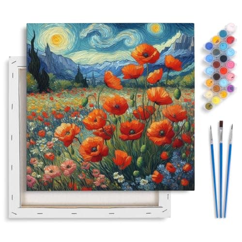 Yezavesu Framed Paint by Numbers Kit for Adults Beginner Kids Ages 812 Starry Night Paint by Numbers Without Easel DIY Number Painting for Adults Flowers for Home Wall Decor Gift 10x10 inch