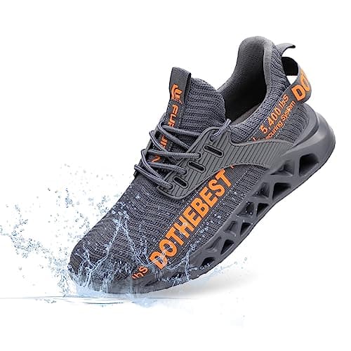 Furuian Waterproof Steel Toe Sneakers for Men Women Lightweight Safety Work Shoes Comfortable Unisex Steel Toe Work Sneakers Grey