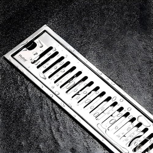 Ruhe 18 × 3 Inches Floor Drainer | 304 Stainless Steel Vertical Shower Water Drain Channel/Waste Water Floor Drain | With Stainless Steel Trap and Side Hole | Without Collar