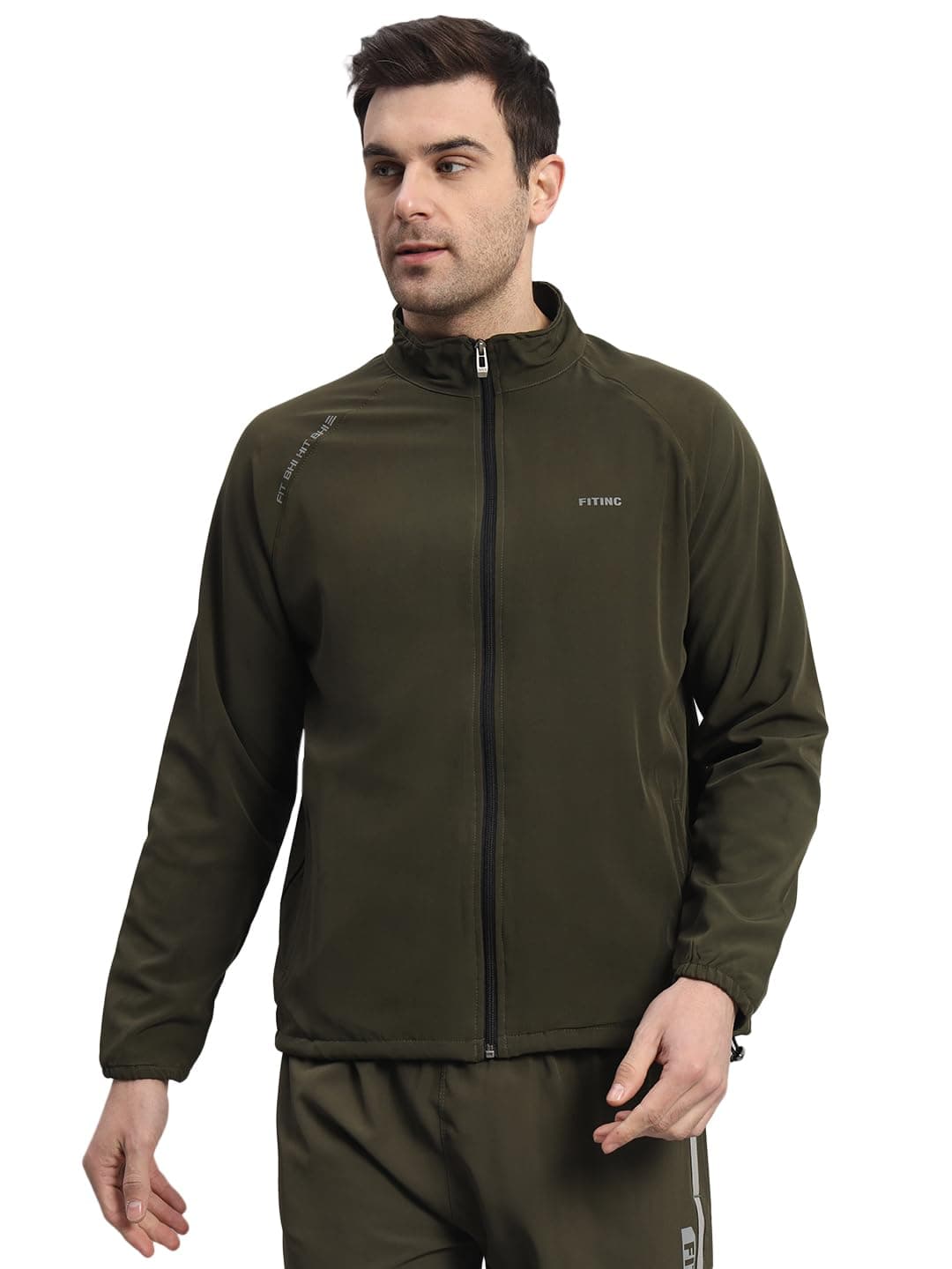 FITINC Sports Track Jacket for Men - Olive (Large)