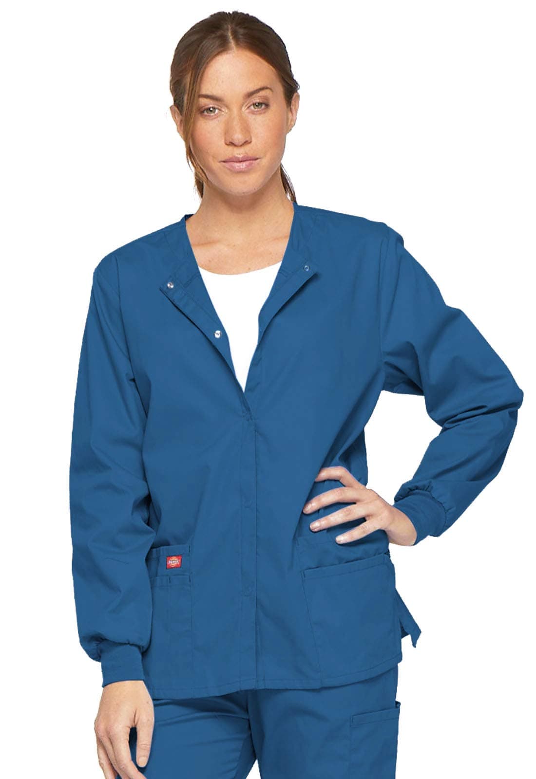 Dickies Women's Eds Signature Scrubs Missy Fit Snap Front Warm-Up Jacket, Royal, Medium