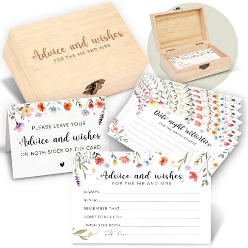 STOFINITY Advice And Wishes For The Mr And Mrs - 50 Pcs Flower Wedding Advice Cards Box, Floral Bridal Shower Games Advice And Wishes Cards For Bride And Groom, Wildflower Bridal Shower Decorations