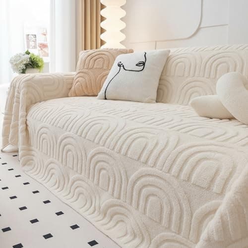Newwiee 71 x 118 Inch Half Arch Jacquard Plush Warm Couch Cover Cozy, Sofa Covers Fluffy Plush, Sofa Slipcover Furniture Protector, Couch Cozy Washable Furniture Protector for Kids Pets