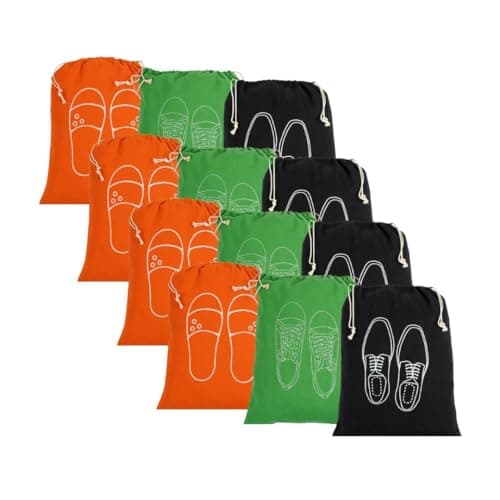 IVILLAGE Premium Reusable and Washable 100% Pure Cotton Fabric Shoe Covers/Bags with Drawstring Closure|Handcrafted Doodle Collection|Ideal for Travel, Home and Storage|Pack of 12|Multicolor|Male