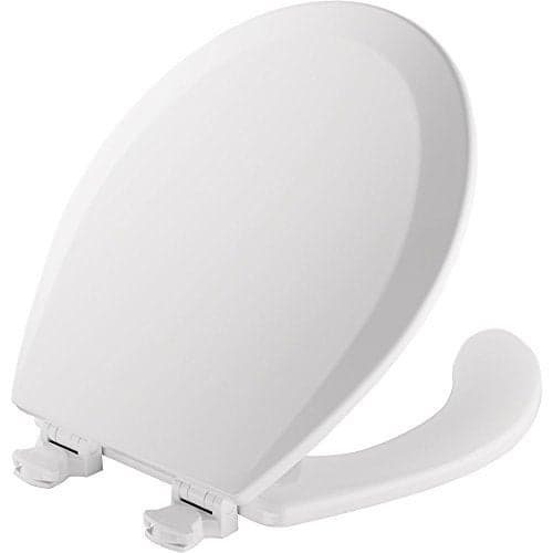 Mayfair 8440EC Open Front Toilet Seat and Lid, Easy Clean Hinges and Durable Wood Seat, Made in USA, Round, White