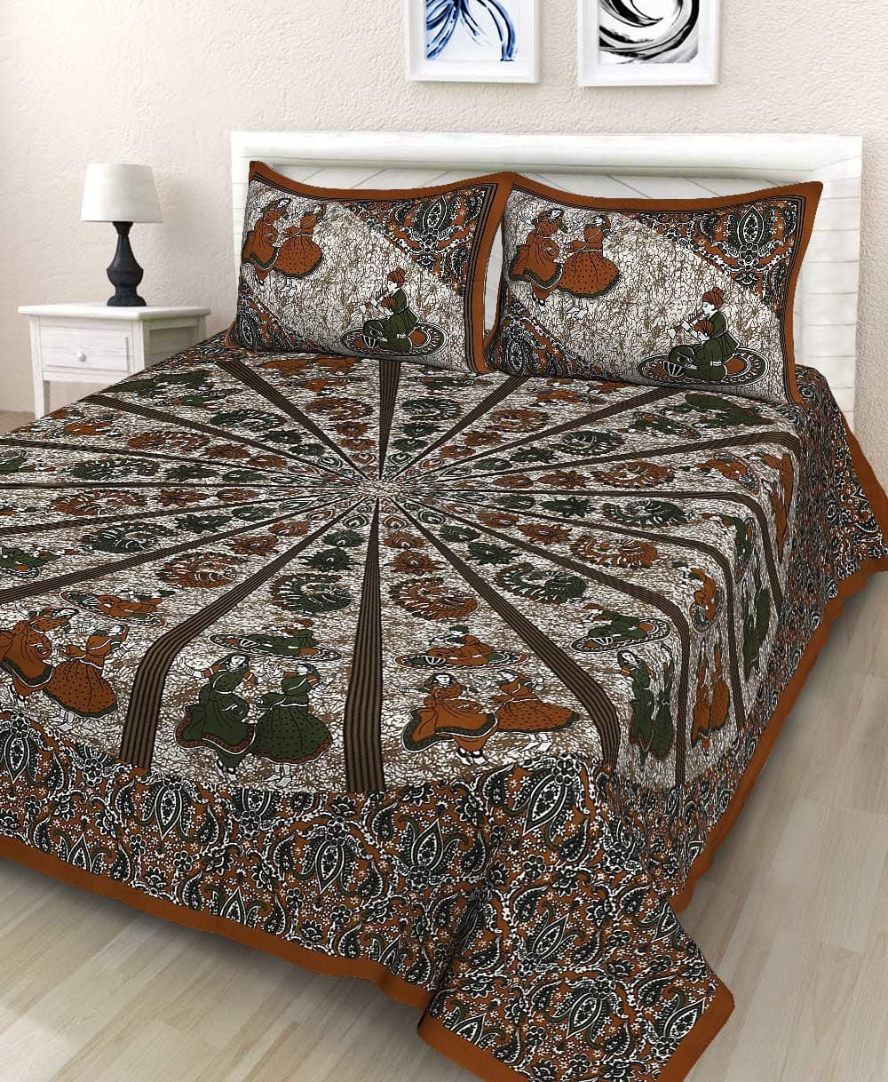 BedZone 100 Cotton Rajasthani Jaipuri Traditional King Size Double Bed Bedsheet with 2 Pillow Covers Multi
