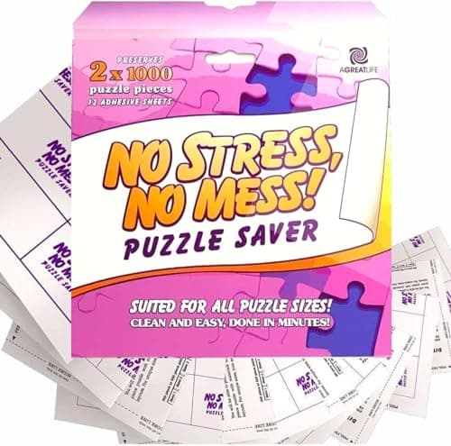 12 Adhesive Puzzle Saver Sheets - Preserve 2 x 1000 Pieces Jigsaw Puzzles - No Stress No Mess - Puzzle Glue Sheets Peel and Stick (12 PuzzleSheets with 4 Adhesive Hangers)