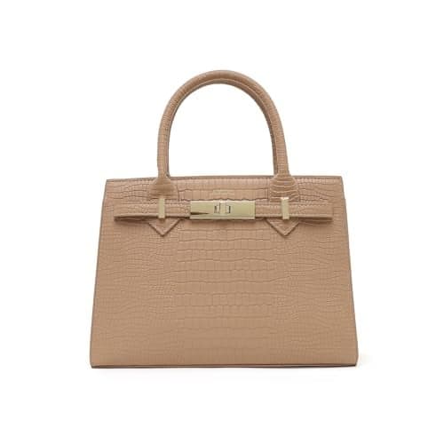 Akiki London Women's Kensington Medium Satchel Handbag|Croco Texture|Front and Back Slip Pocket|Buckle Strap Closure|Metal Finish|Premium Handbag for Women