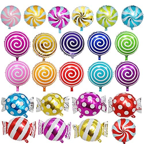 24Pcs Mylar Foil Sweet Candy Balloons 18 Inch Round Lollipop Balloons for Birthday Baby Wedding Christmas Party Balloons Party Decoration Supplies