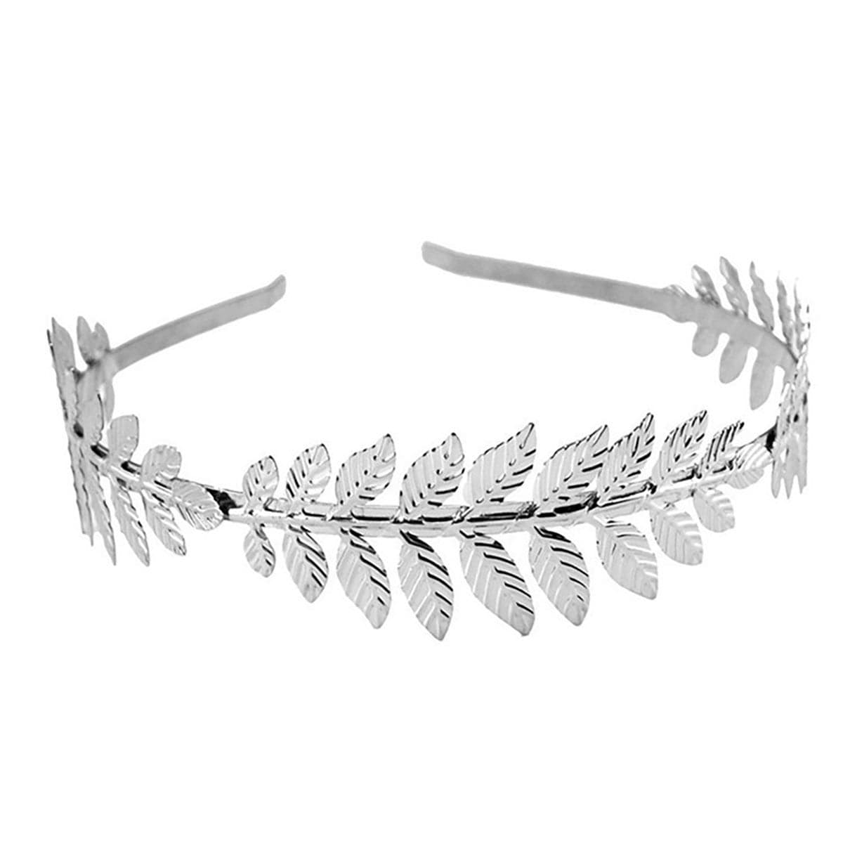 Fodattm Women Lady Greek Roman Laurel Leaf Hair Hoop HeadBand Bridal Hair Crown Headdress Metal Leaf Branch French Hair Bands Hair Accessories Silver A