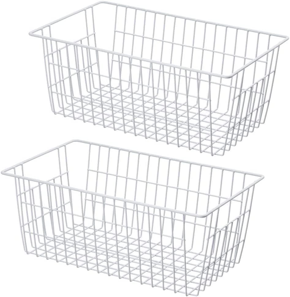 blitzlabs Wire Storage Basket Freezer Organizer Bins Refrigerator Organization Storage Baskets with Handles for Pantry Freezer Laundry Room Closets Garage Office Bathroom Set of 2