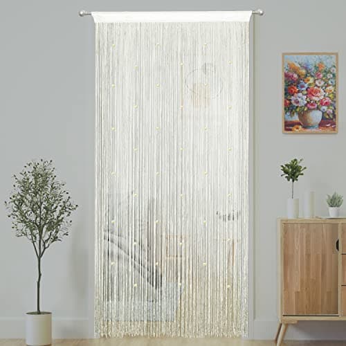 YaoYue Beaded Curtain Door String Curtains for Doorways Tassels Beads Hanging Fringe Hippie Window Hallway Entrance Wall Closet Bedroom Privacy Decor (Ivory, 39" W x 79" L (Pack of 1))