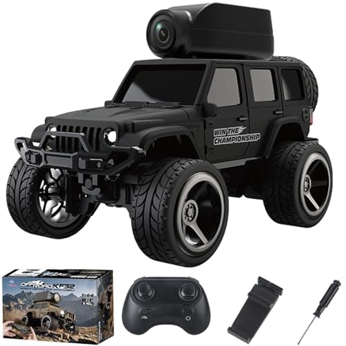 Moonzeamus KF32 164 RC Mini Climbing Alloy Video Car with APP Control and Radio Remote Control HD Camera FPV Cars Black