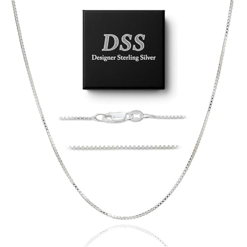 DSS 925 Sterling Silver Necklace for Women, Box Chain 1mm, Lobster Claw Clasps, Sterling Silver Chain, Italian Jewelry for Women, 20in