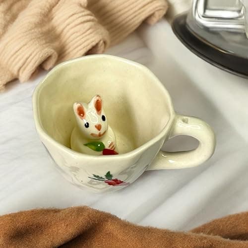 BACKKSPACE RETAIL 3D Animal Coffee Mug Comes with A Cute Rabbit Inside | Creative Morning Animal Cup for Hot and Cold Tea Milk Coffee | Perfect for Kids Decorations Best Office Cup (Ceramic), 350 ML
