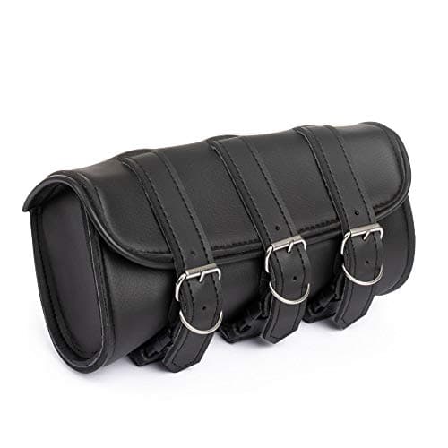 The Nekid Cow | Motorcycle Storage Bag Premium Synthetic Black Plain PVC Leather 2 Strap Closer Tool Bag Pouch for Saddle Bag Sissy Bars, Fork Handlebars or Windshield