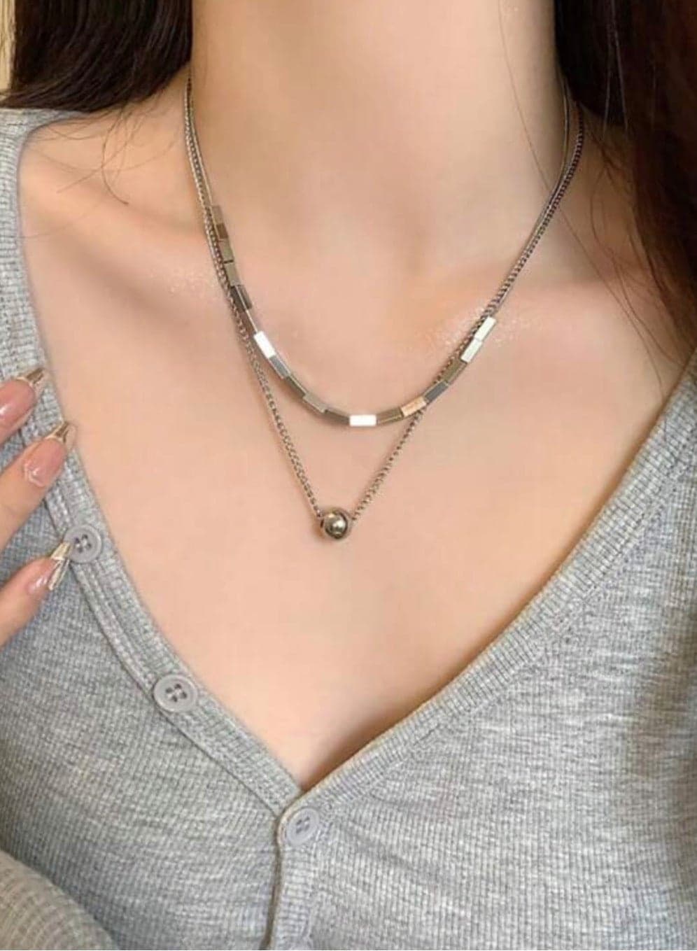 Stylish Stainless Steel Silver Plated Necklace For Women