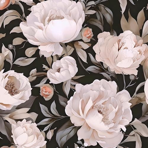Laatse Black Pink Floral Wallpaper Peel and Stick Boho Wallpaper 17.5" x 118" Dark Flowers Contact Paper Vinyl Self Adhesive Waterproof Large Dark Floral Wall Paper for Bedroom Walls Countertop